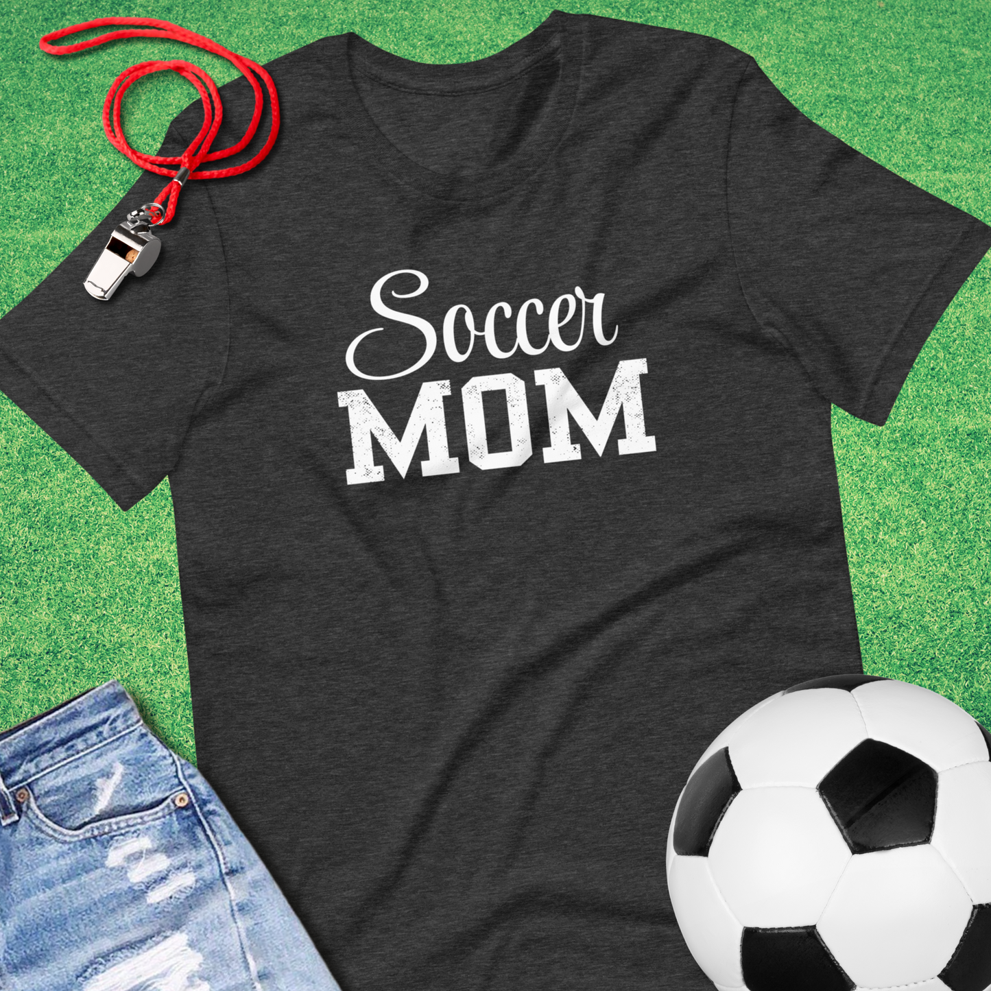 Soft cotton varsity font soccer mom t-shirt for casual wear