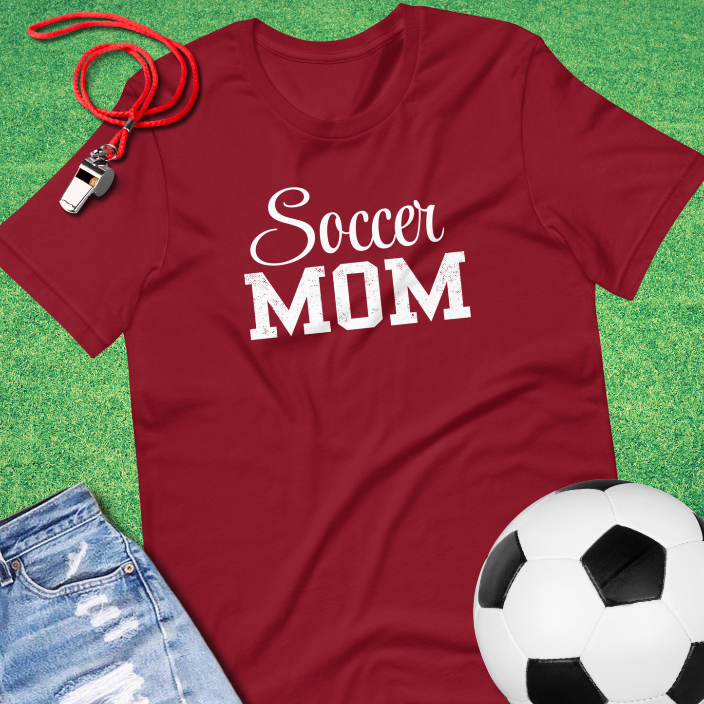“Classic athletic soccer mom shirt in varsity lettering