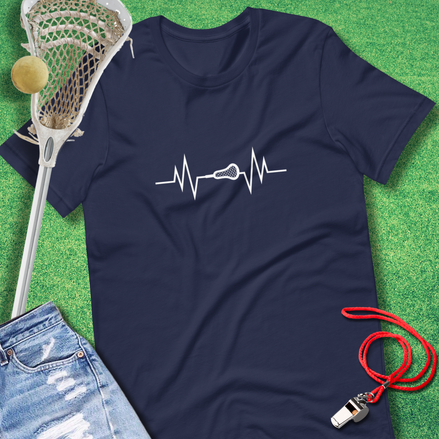 Sporty lacrosse heartbeat graphic tee for moms and fans