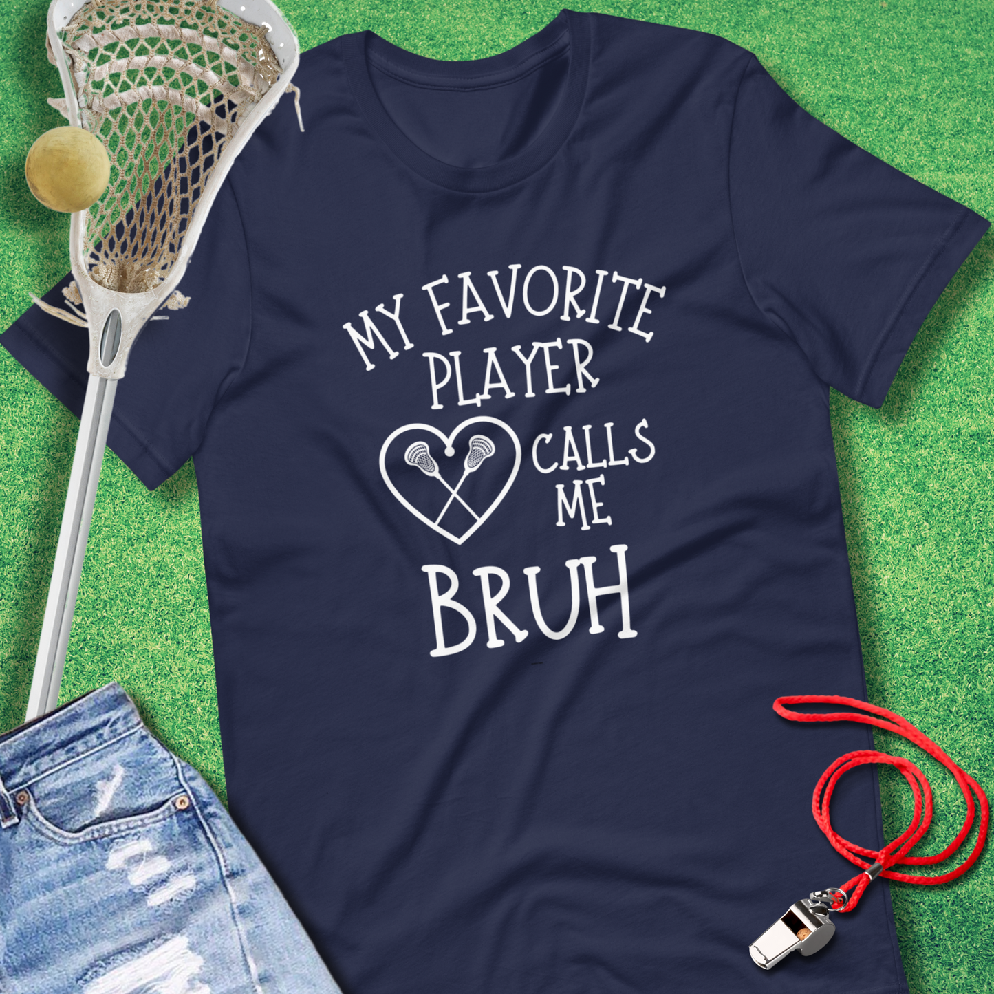 Funny lacrosse player T-shirt for game days gift mom navy