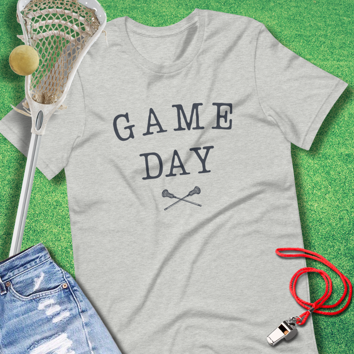 Sporty lacrosse Game Day mom shirt with simple bold font and graphics