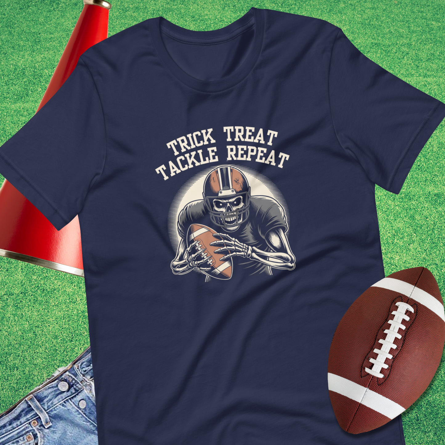 Trick Treat Tackle Repeat T-shirt - funny halloween sports tee