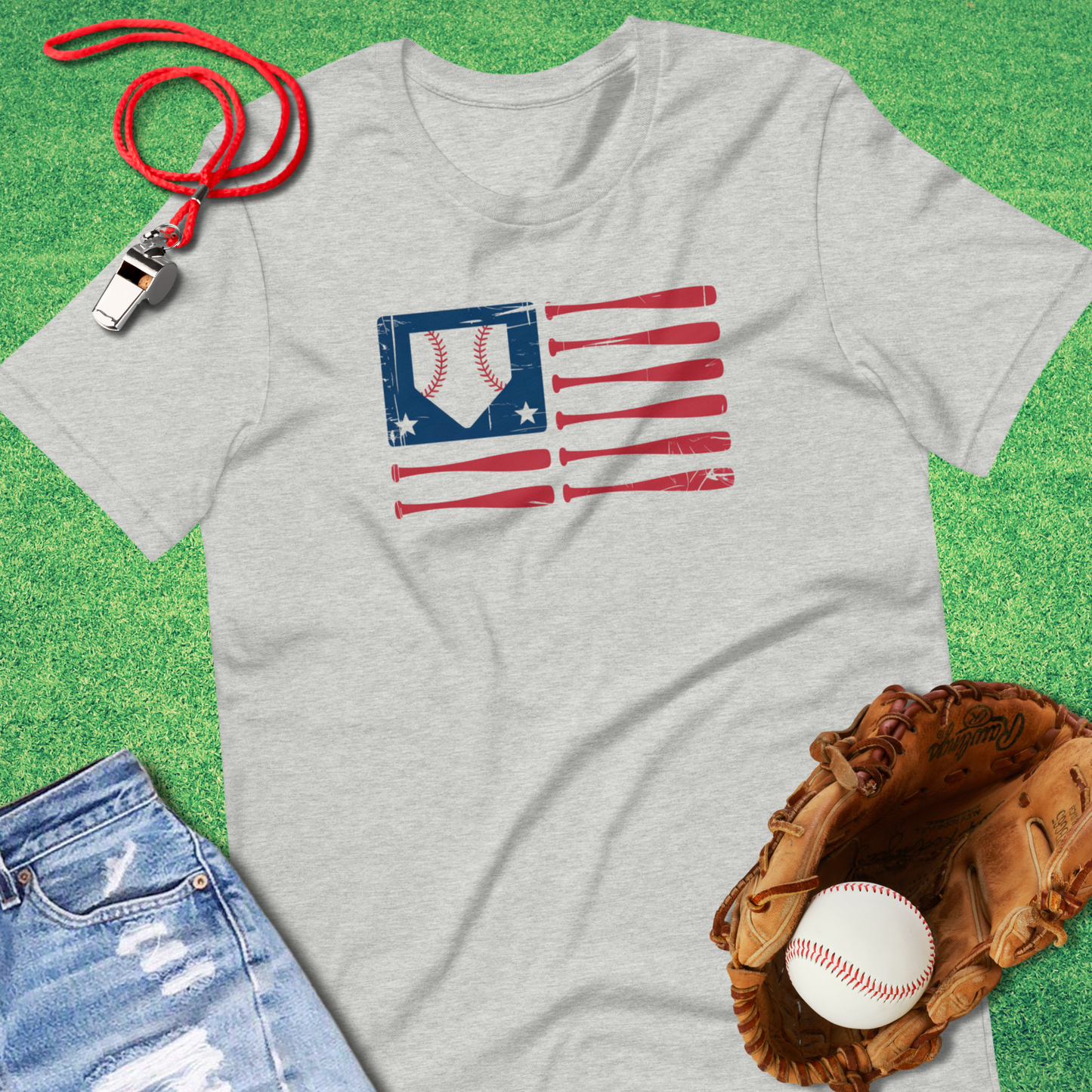 American Baseball Flag T-Shirt in Athletic Heather - Patriotic Baseball T-Shirt | Sideline Gods