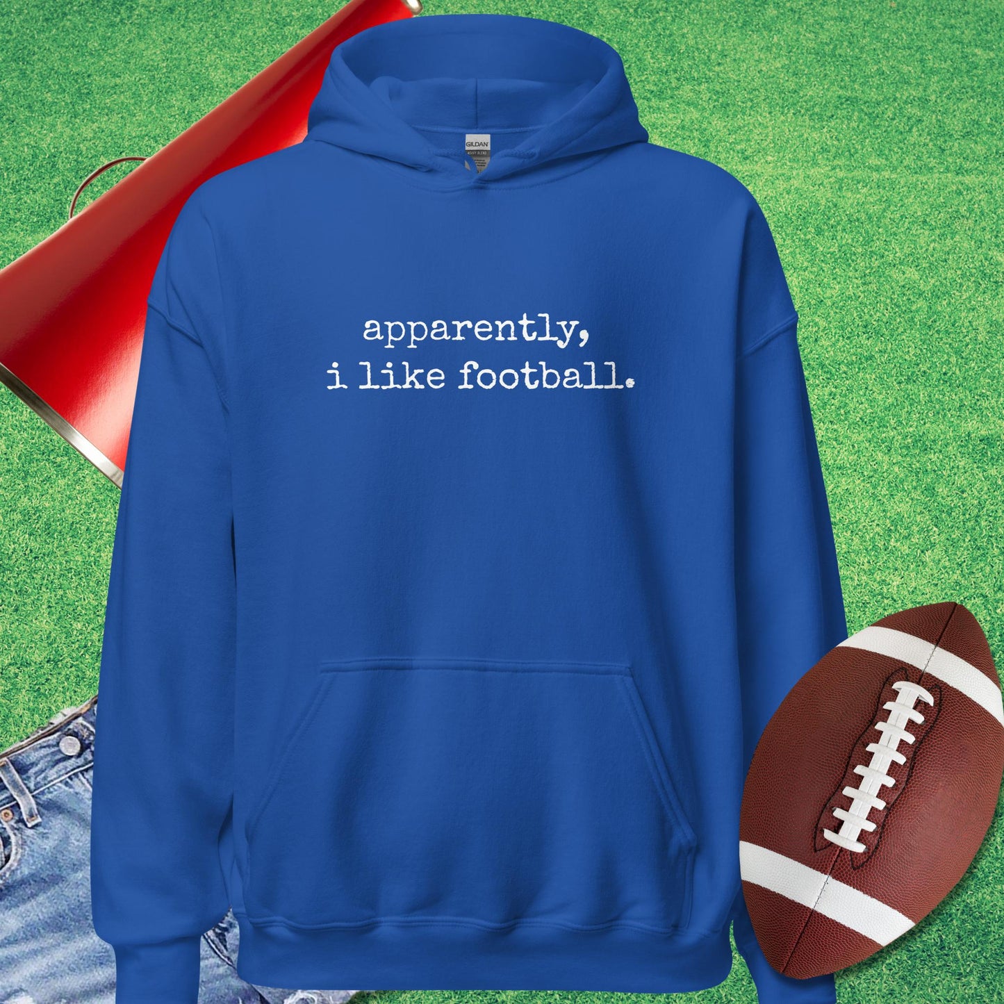 Apparently, I Like Football Hoodie in Royal - football dad funny hoodie by Sideline Gods