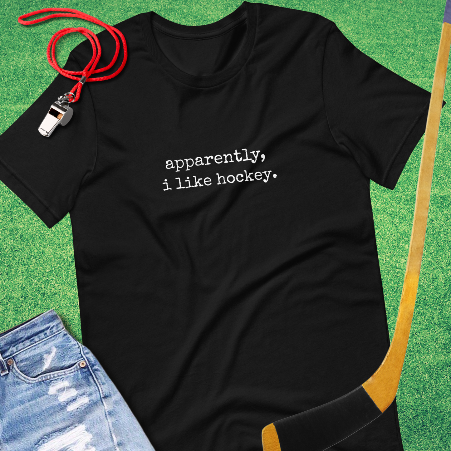 Apparently, I Like Hockey T-Shirt in Black - Humorous Ice Hockey T-Shirt | Sideline Gods