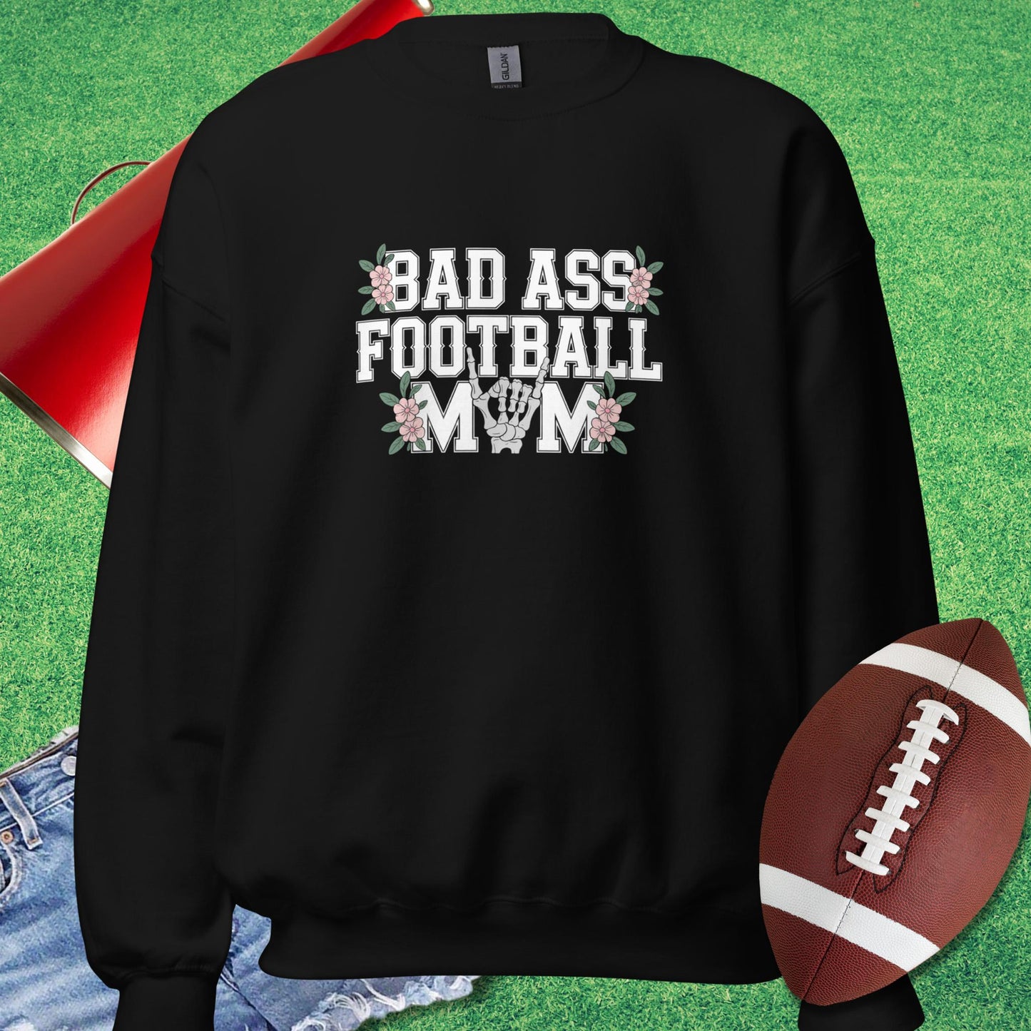 Bad A** Football Mom Sweatshirt in Black - Football Mom Present Ideas by Sideline Gods - Sideline Gods