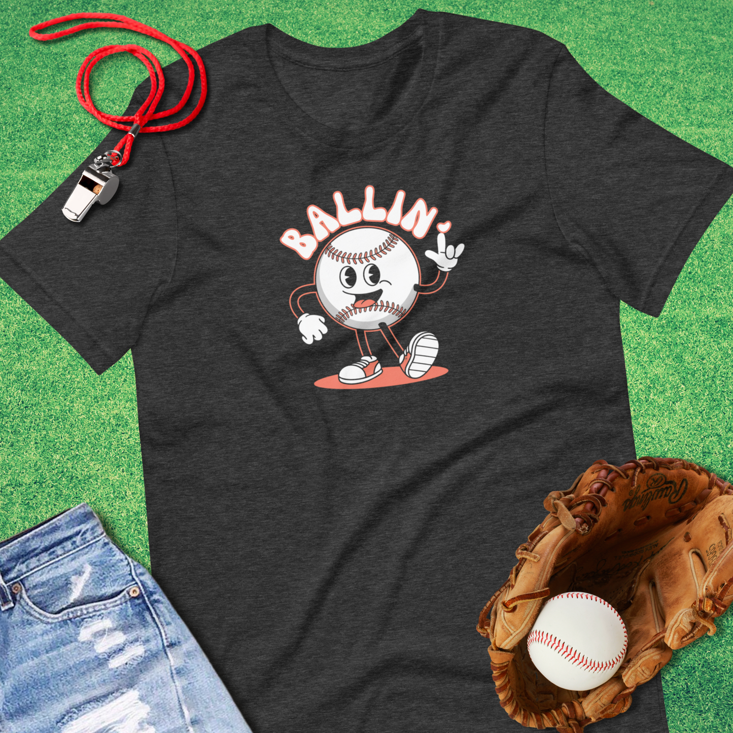 Ballin' T-Shirt in Dark Grey Heather - Unique Ballpark T-Shirt for Players and Fans | Sideline Gods