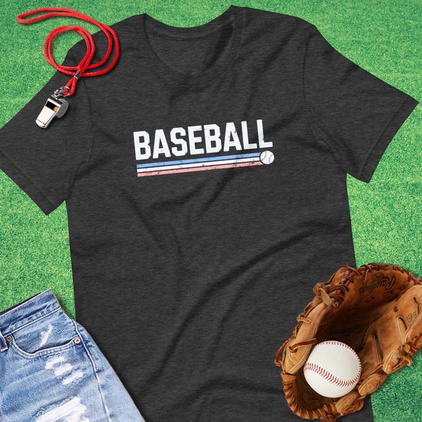 Baseball Distressed T-Shirt in Dark Grey Heather - Best Baseball T-Shirt | Sideline Gods