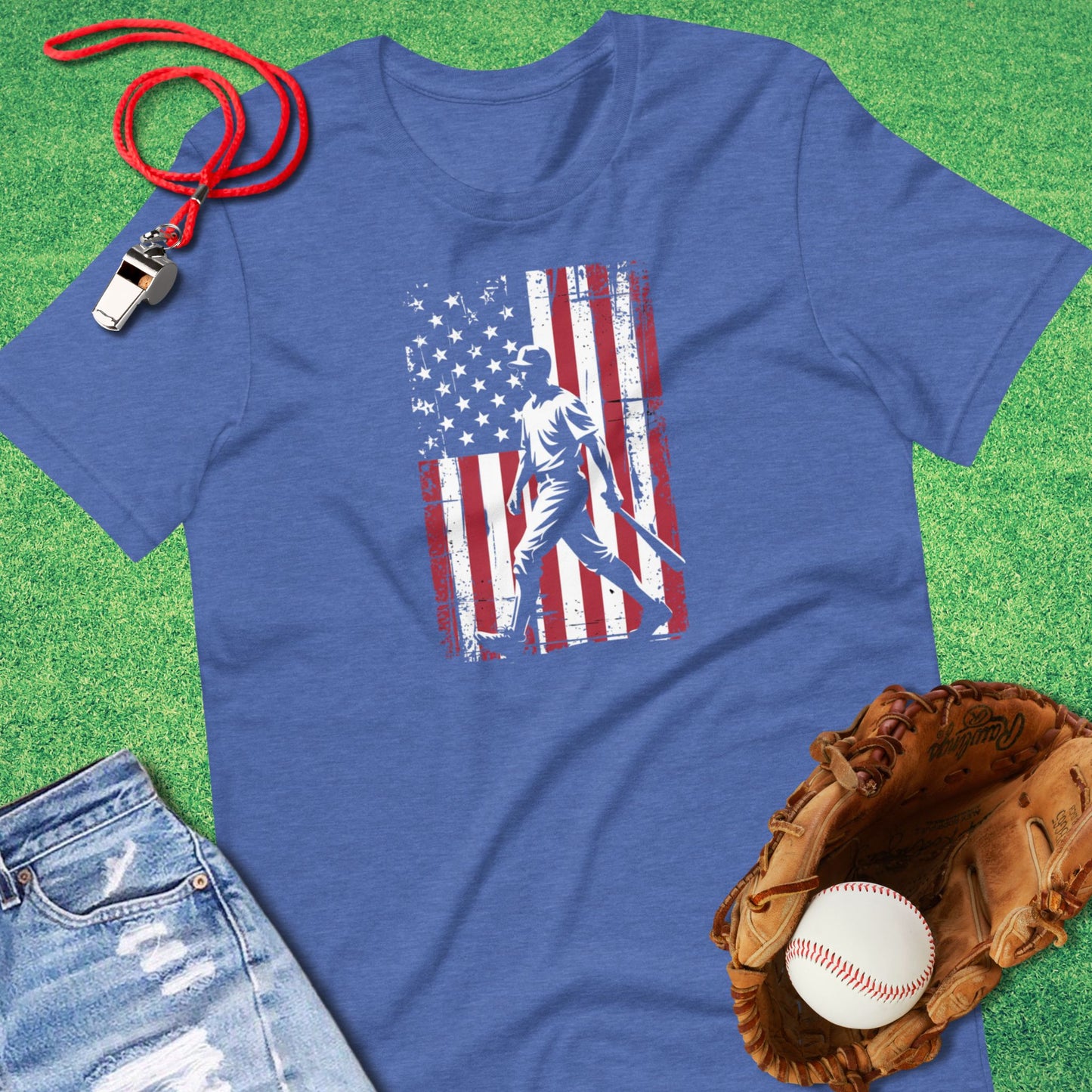 Baseball Flag T-Shirt in Heather True Royal - Patriotic Baseball T-Shirt | Sideline Gods