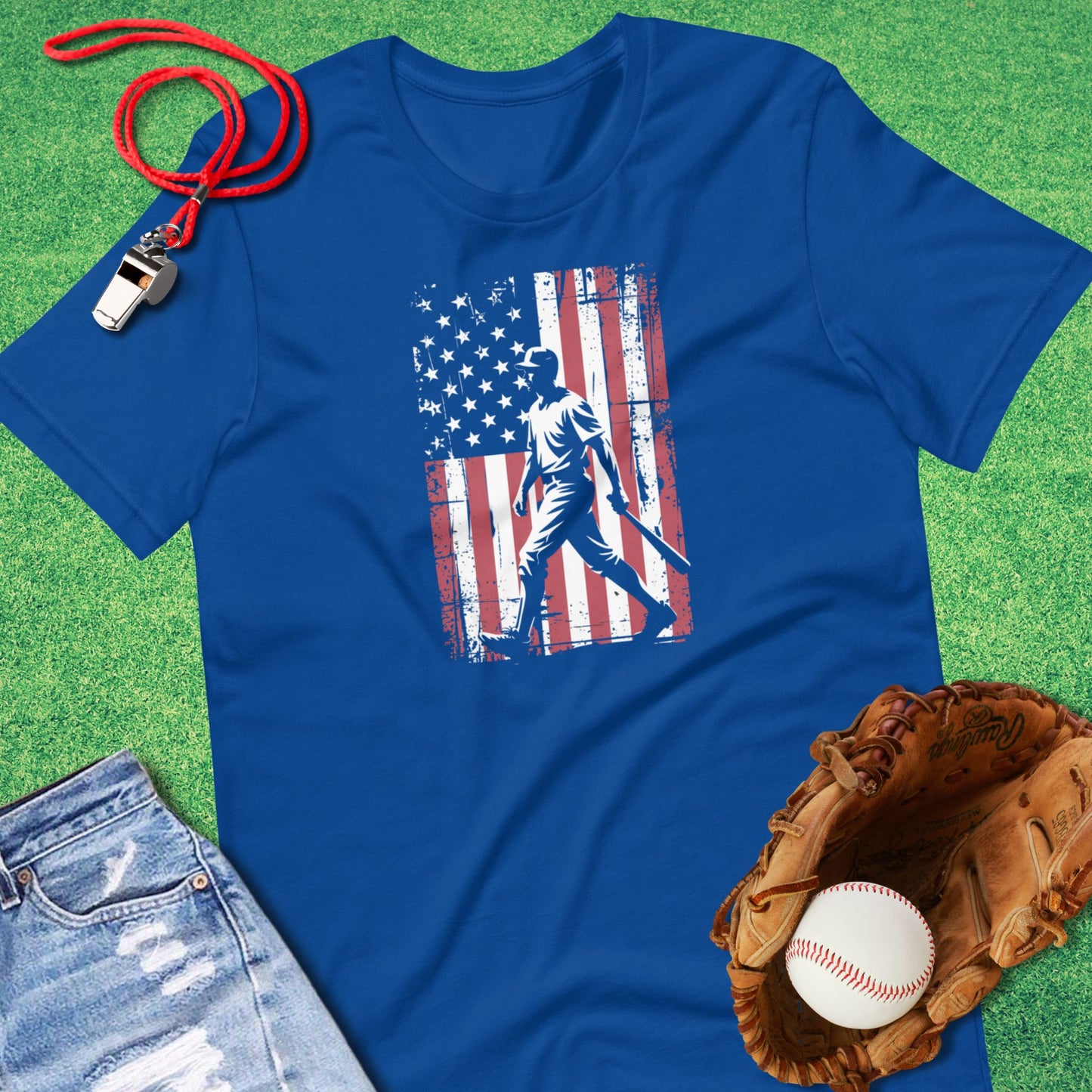 Baseball Flag T-Shirt in True Royal - American Baseball T-Shirt | Sideline Gods