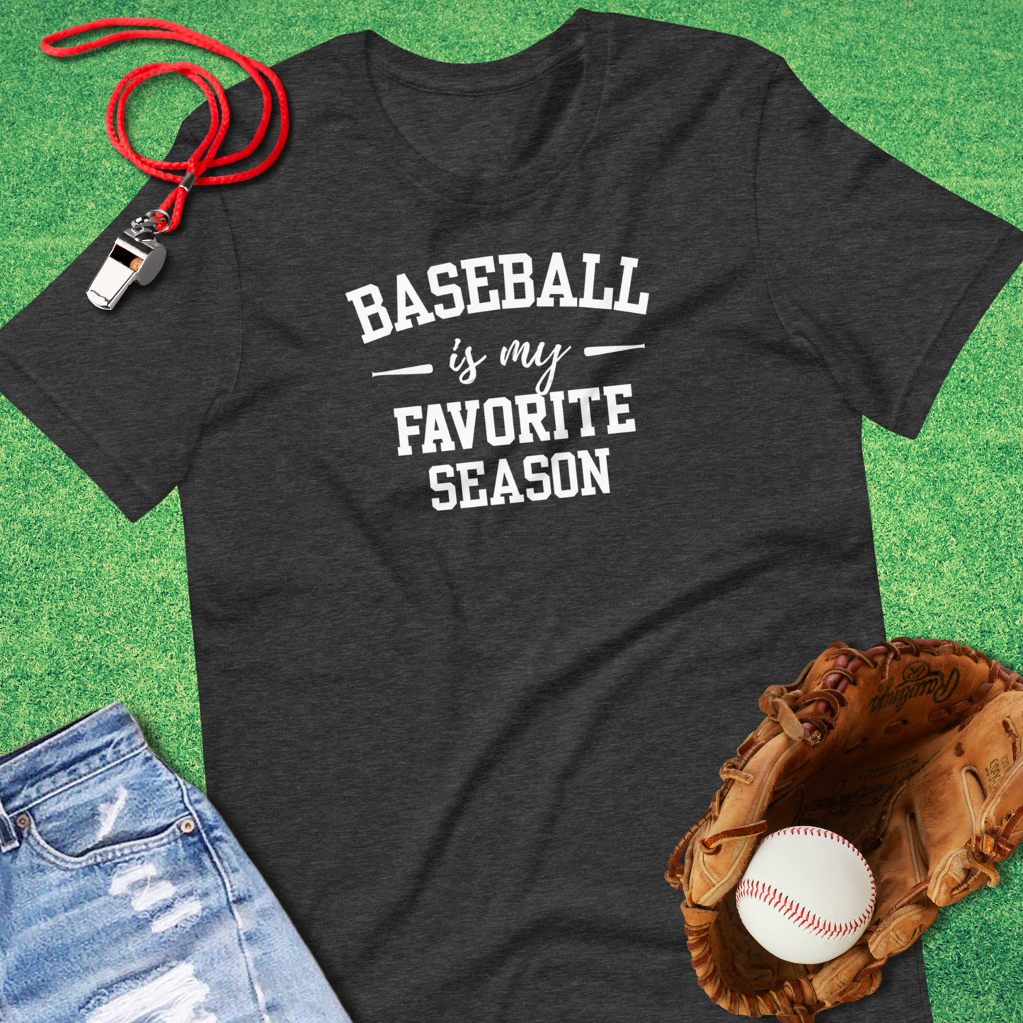 Baseball Is My Favorite Season T-Shirt in Dark Grey Heather - Ballpark T-Shirt | Sideline Gods