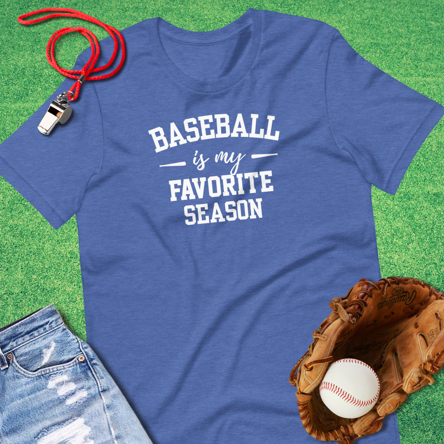 Baseball Is My Favorite Season T-Shirt in Heather True Royal - Minimalist Baseball T-Shirt | Sideline Gods