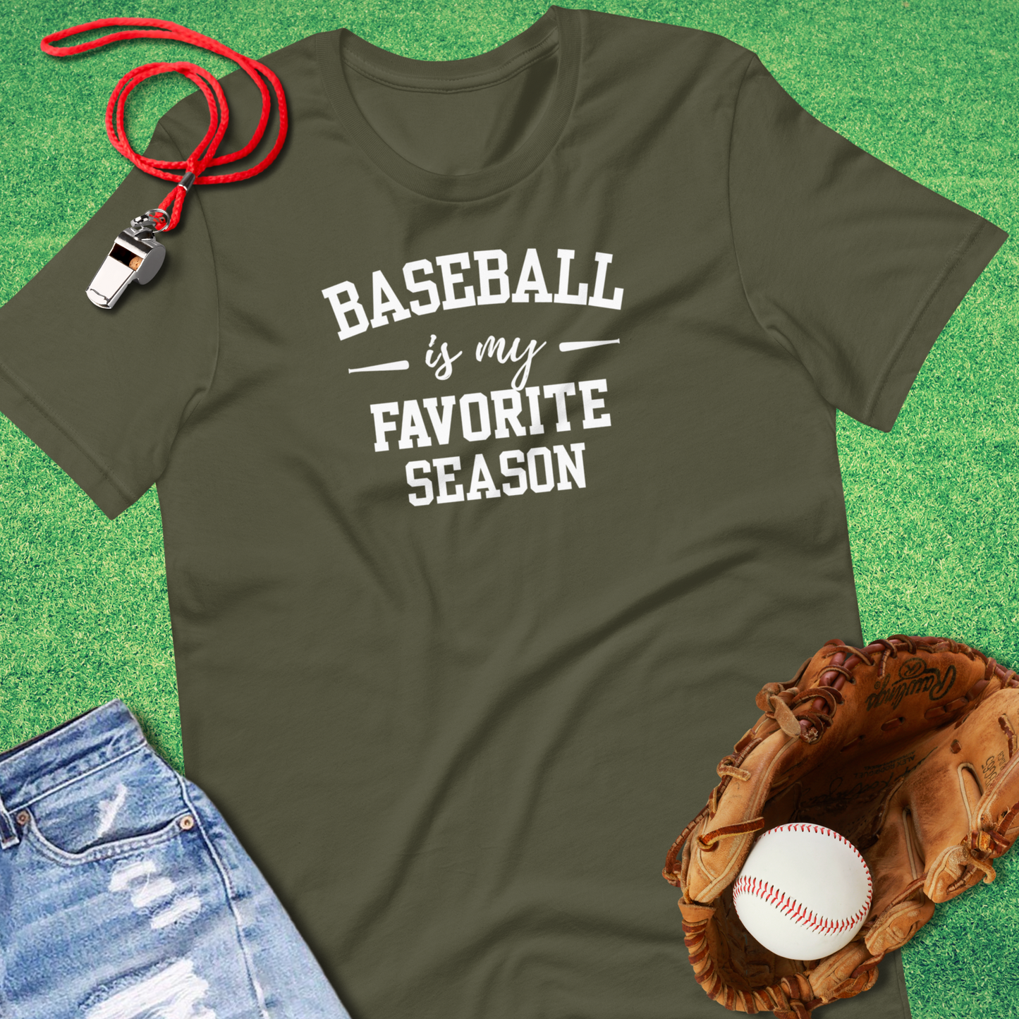 Baseball Is My Favorite Season T-Shirt in Military Green - Classic Baseball Gear | Sideline Gods
