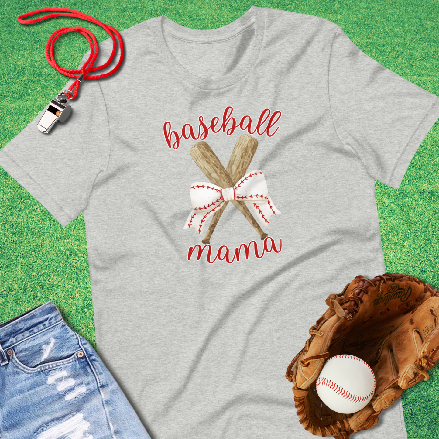 Baseball Mama Bats and Bows T-Shirt in Athletic Heather - Baseball Mom Gift | Sideline Gods