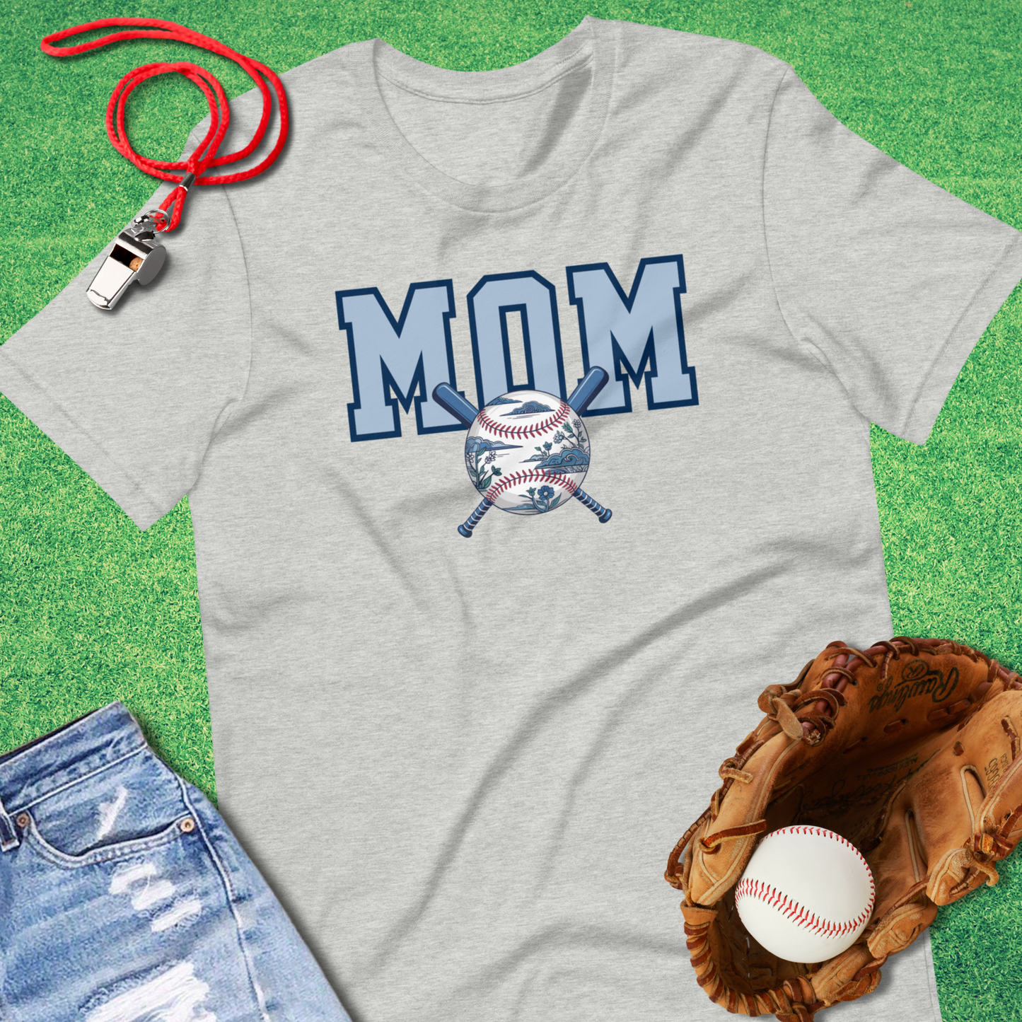 Baseball Mom Chinoiserie T-Shirt in Athletic Heather - Baseball Mom Tournament T-Shirt | Sideline Gods