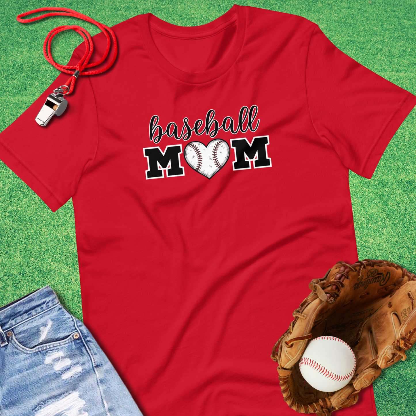 Baseball Mom Heart T-Shirt in Red - Ballpark Mom Gift | Sideline Gods