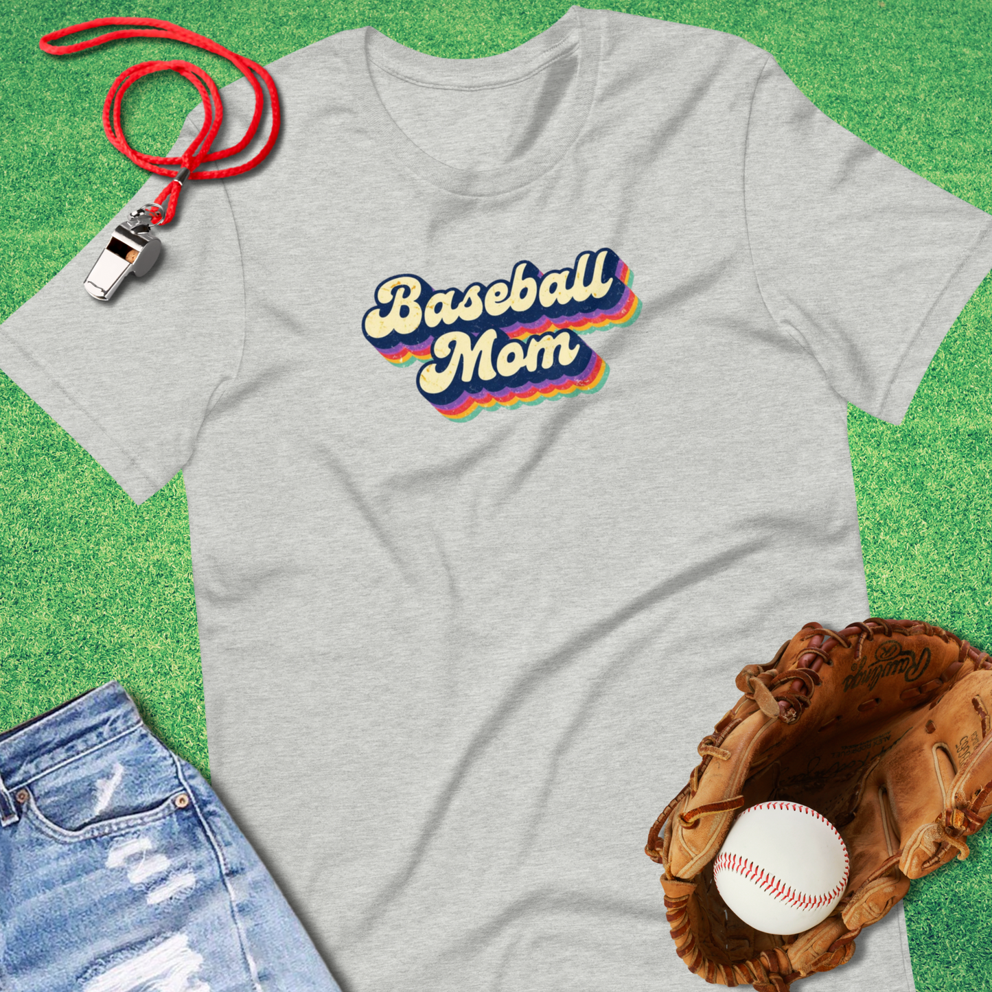 Baseball Retro Rainbow T-Shirt in Athletic Heather - Sarcastic Baseball T-Shirt | Sideline Gods
