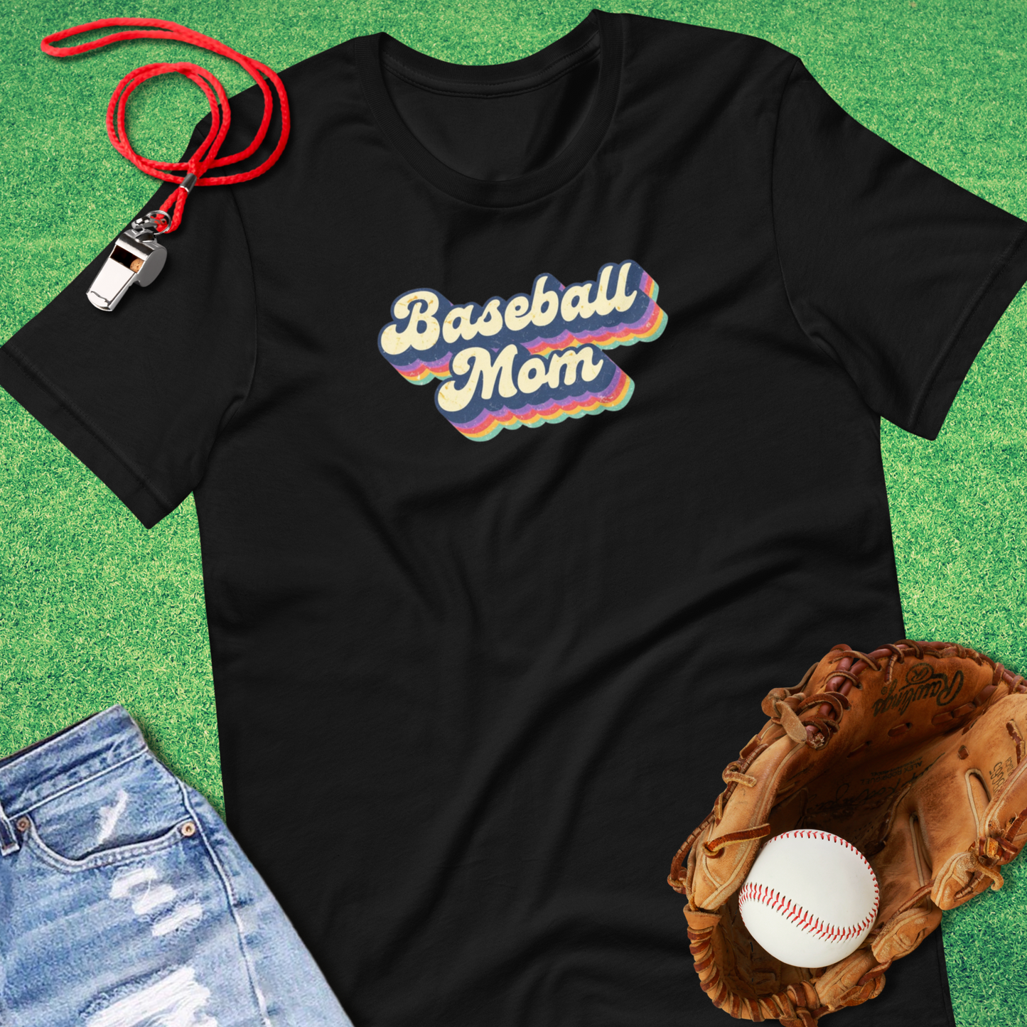 Baseball Retro Rainbow T-Shirt in Black - Bold Baseball Gear for Players and Fans | Sideline Gods