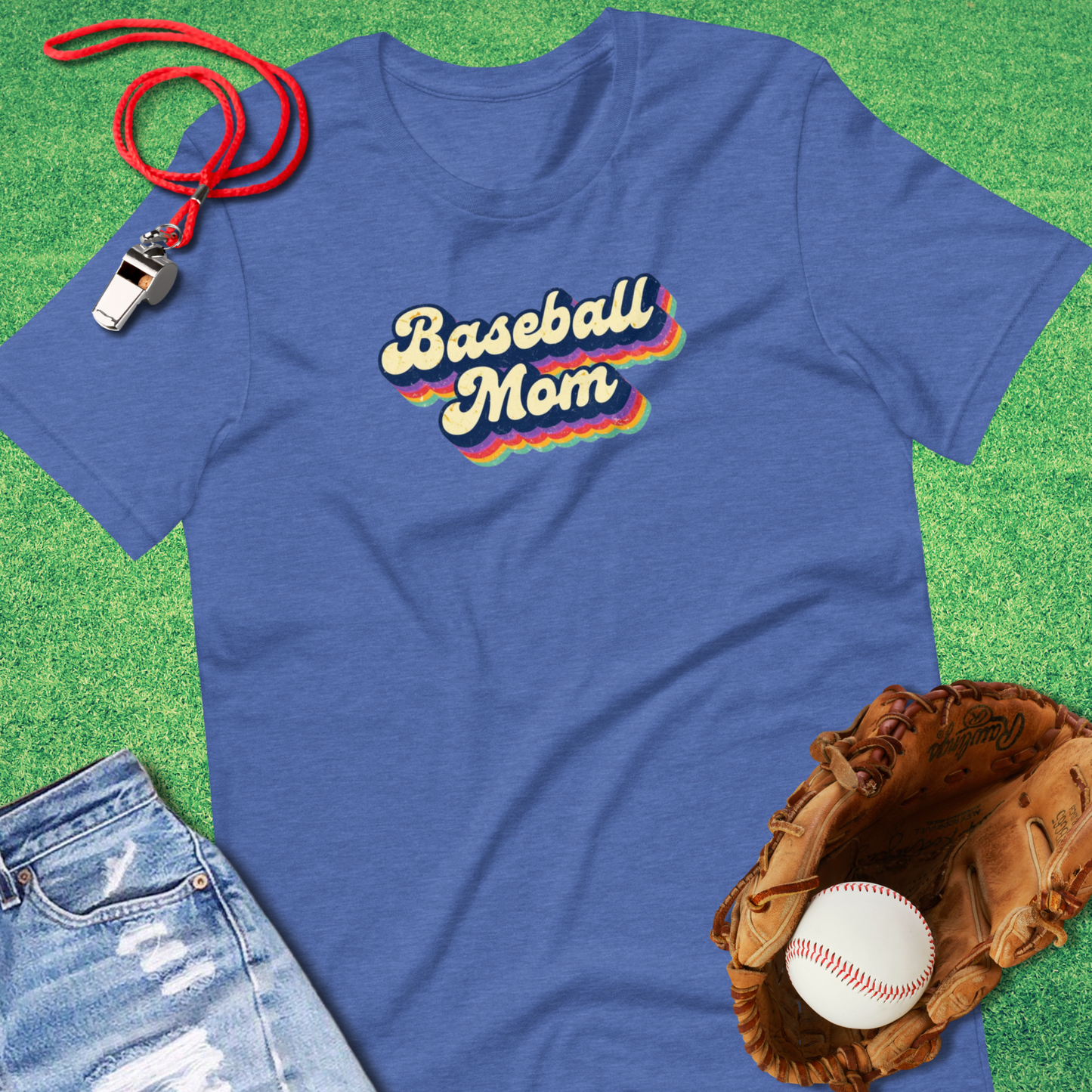 Baseball Retro Rainbow T-Shirt in Heather True Royal - Bold Ballpark Apparel for Players and Fans | Sideline Gods