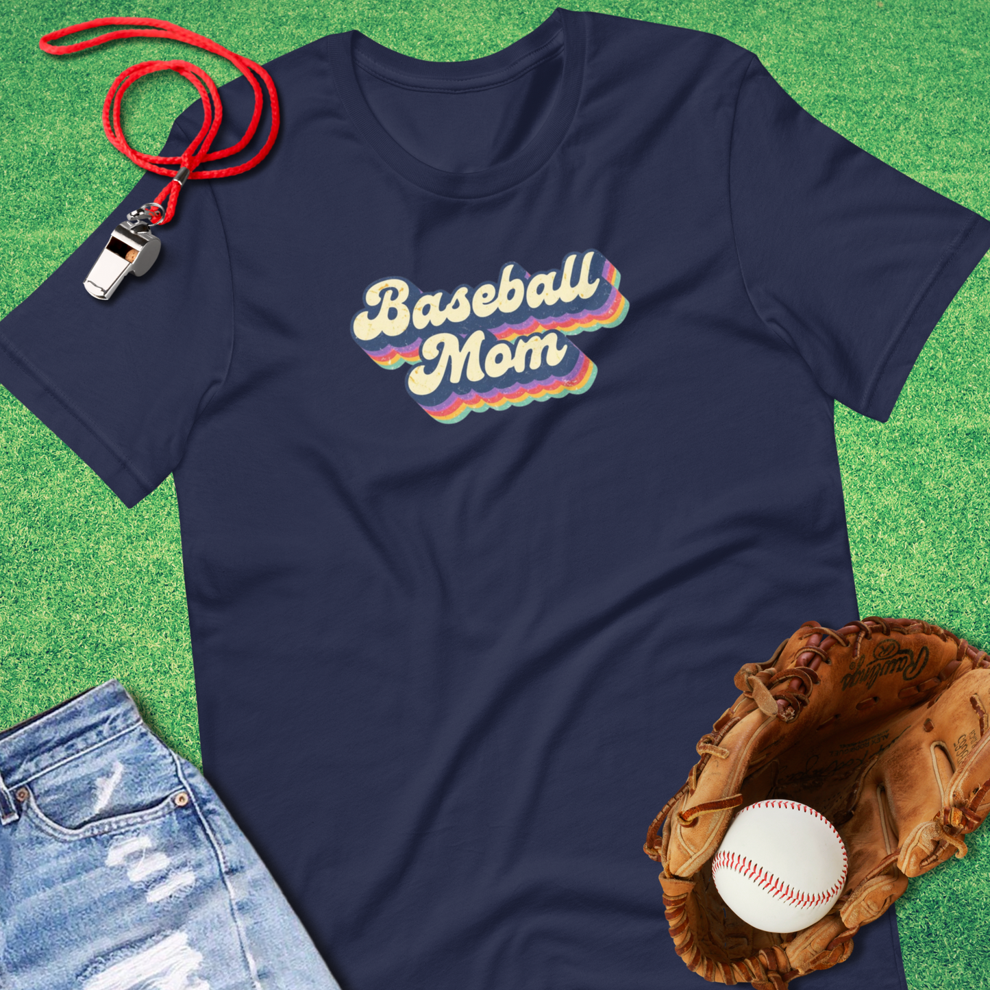 Baseball Retro Rainbow T-Shirt in Navy - Unique Baseball Apparel for Players and Fans | Sideline Gods
