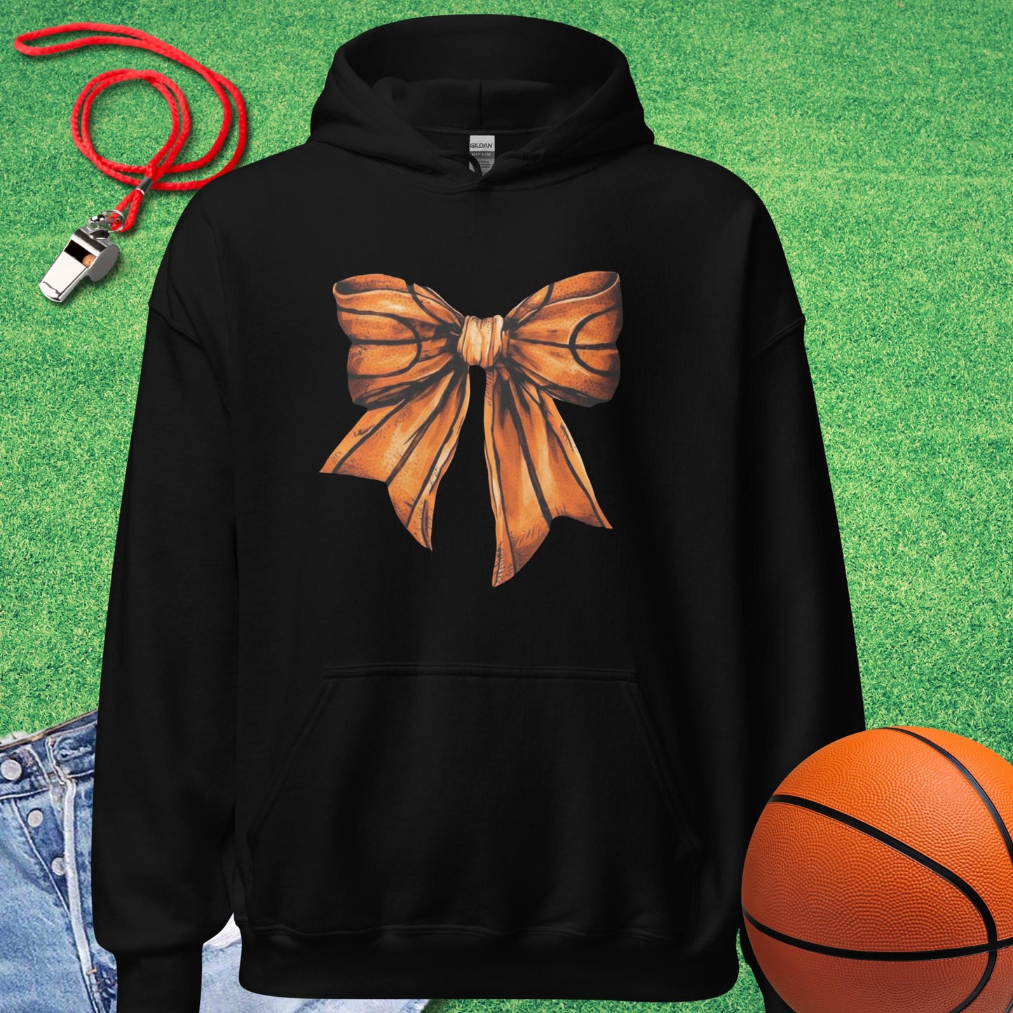 Basketball Bow Hoodie in Black - Basketball Mom Tournament Hoodie | Sideline Gods
