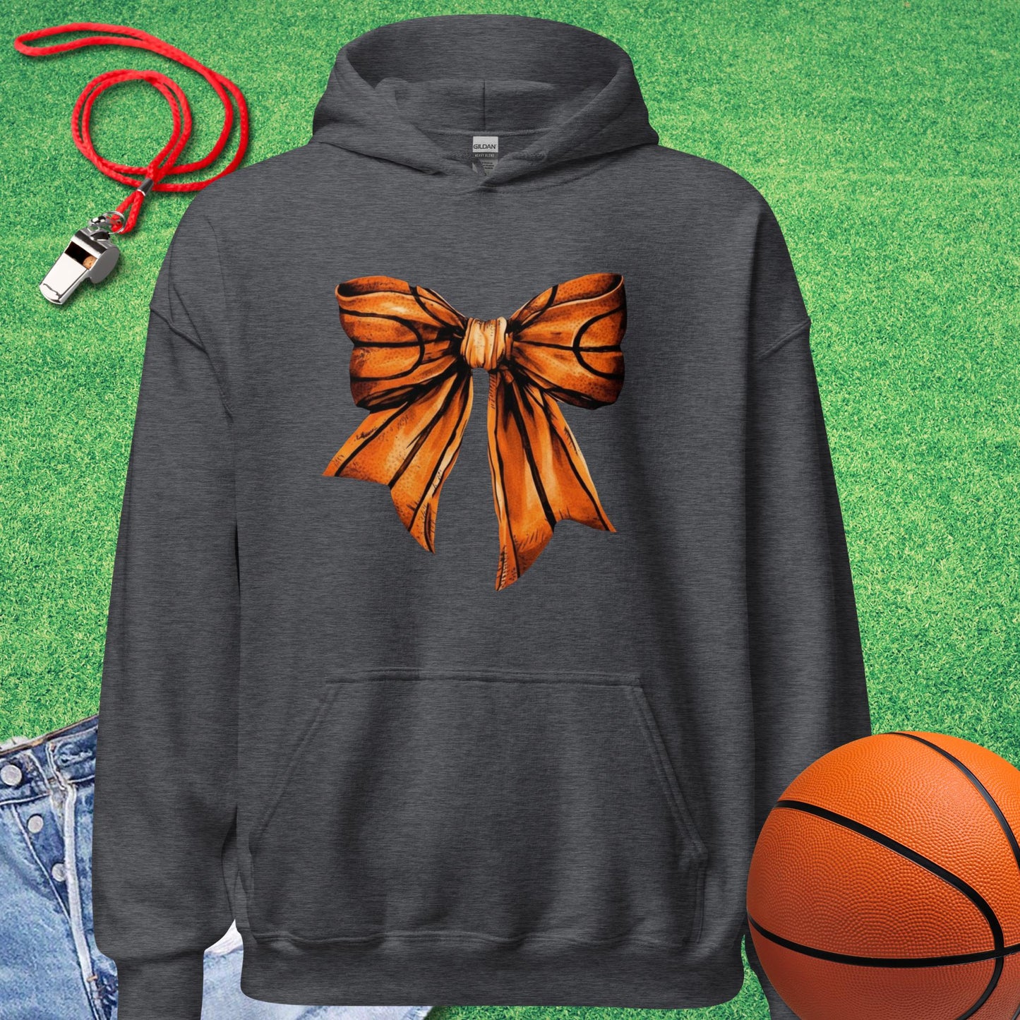 Basketball Bow Hoodie in Dark Heather - Cute Basketball Mom Hoodie | Sideline Gods