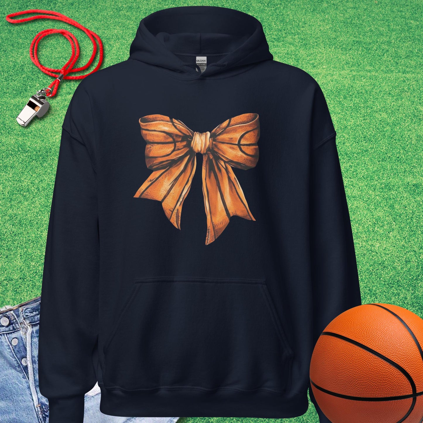 Basketball Bow Hoodie in Navy - Basketball Mom Spirit | Sideline Gods