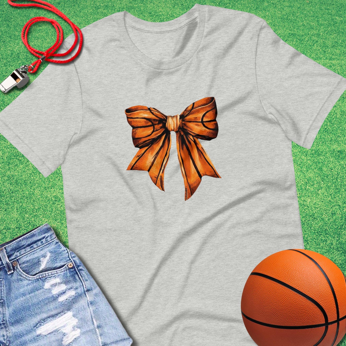 Basketball Bow T-Shirt in Athletic Heather - Basketball Mom Gift | Sideline Gods