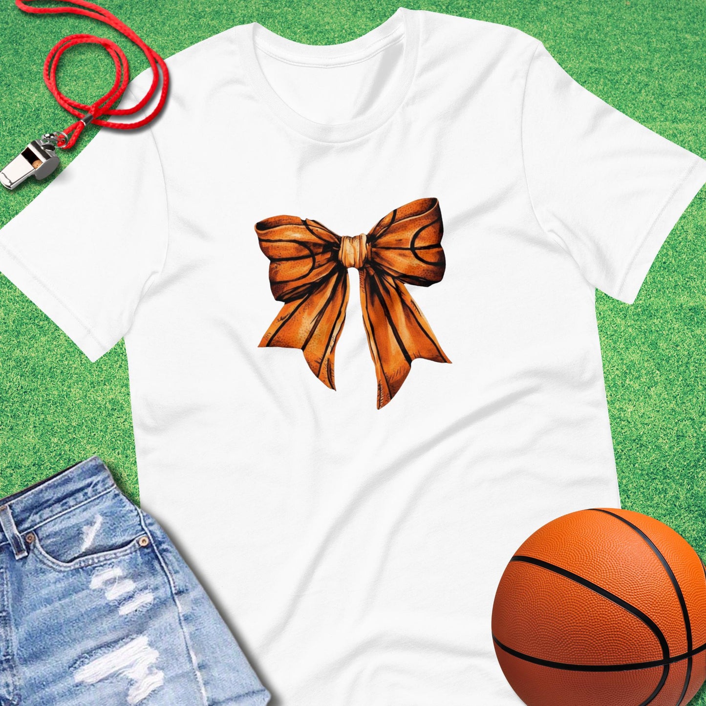 Basketball Bow T-Shirt in White - Cute Basketball Mom T-Shirt | Sideline Gods