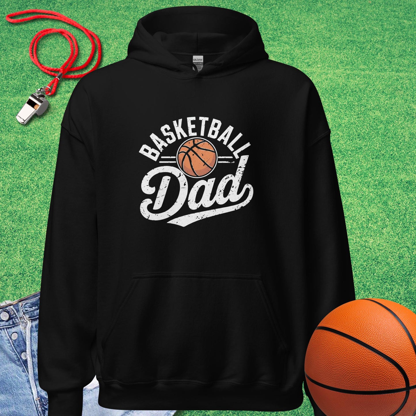 Basketball Dad Distressed Hoodie in Black - Basketball Dad Gift | Sideline Gods