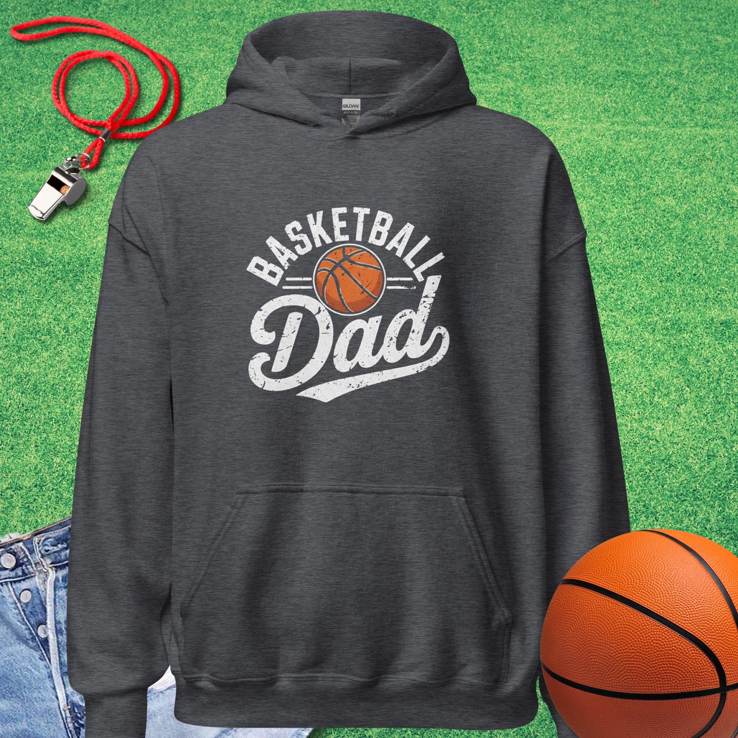 Basketball Dad Distressed Hoodie in Dark Heather - Hoop Dad Hoodie | Sideline Gods