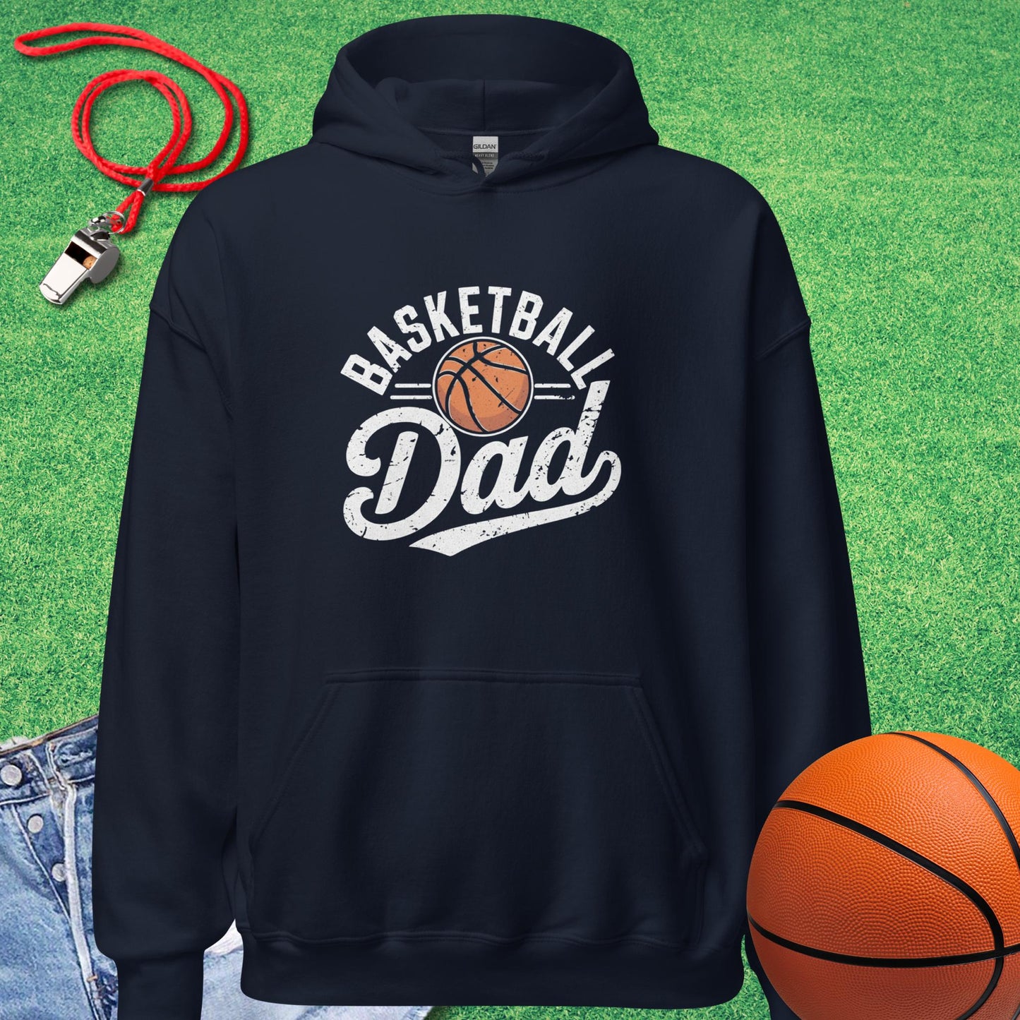 Basketball Dad Distressed Hoodie in Navy - BBall Dad Hoodie | Sideline Gods