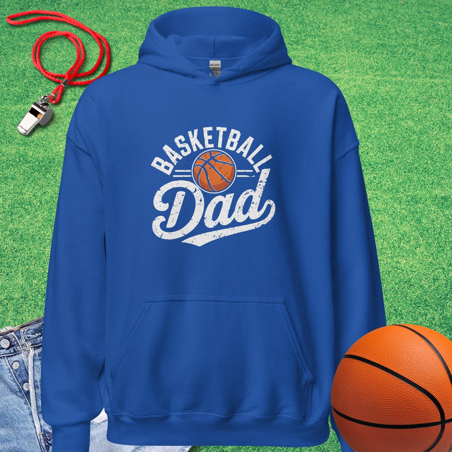 Basketball Dad Distressed Hoodie in Royal - Basketball Dad Hoodie | Sideline Gods