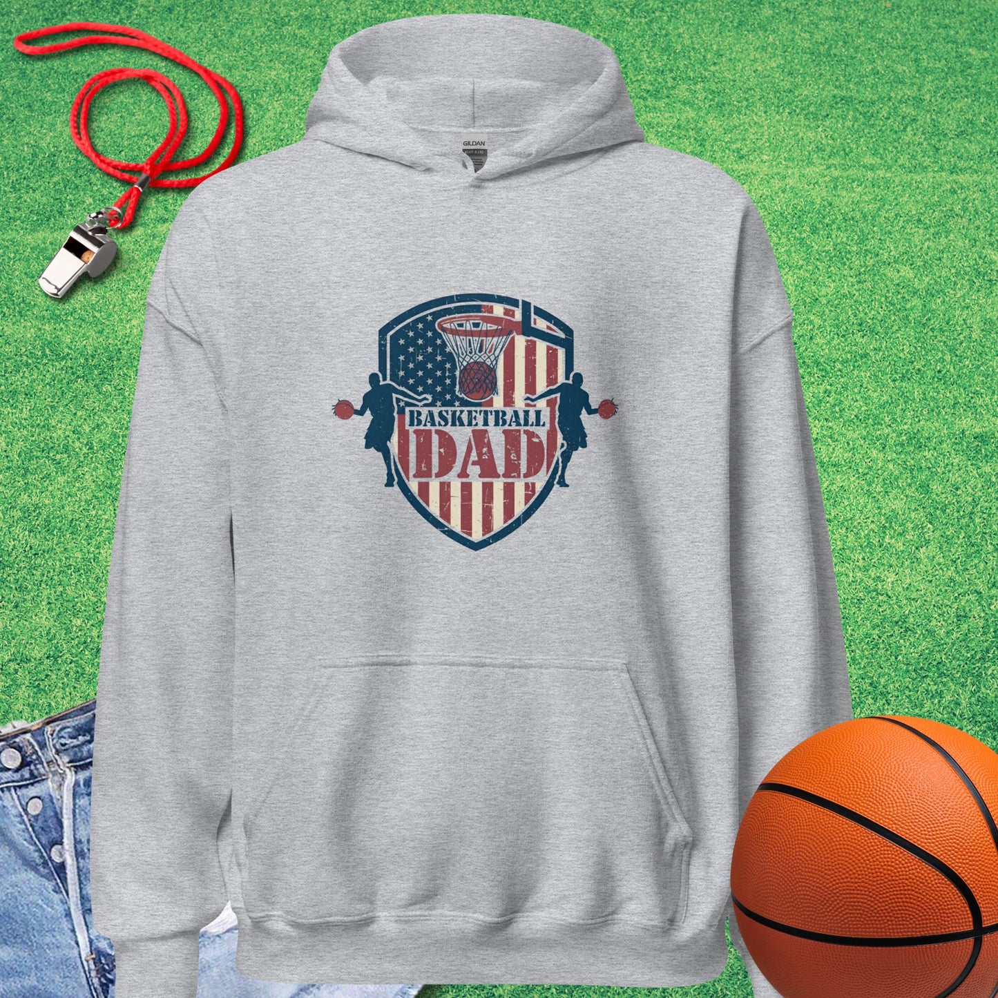Basketball Dad Flag Hoodie in Sport Grey - Basketball Dad Hoodie | Sideline Gods