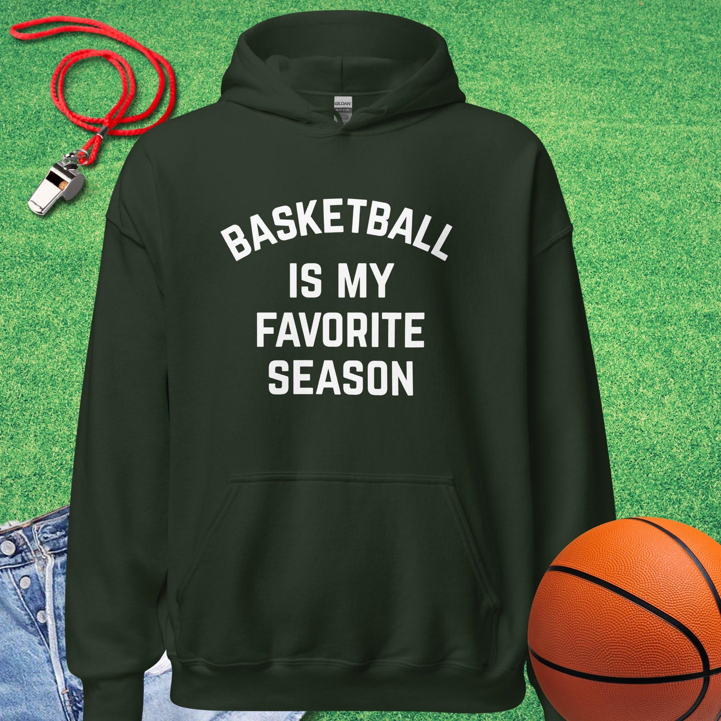 Basketball Is My Favorite Season Hoodie in Forest Green - Classic Bball Gear | Sideline Gods
