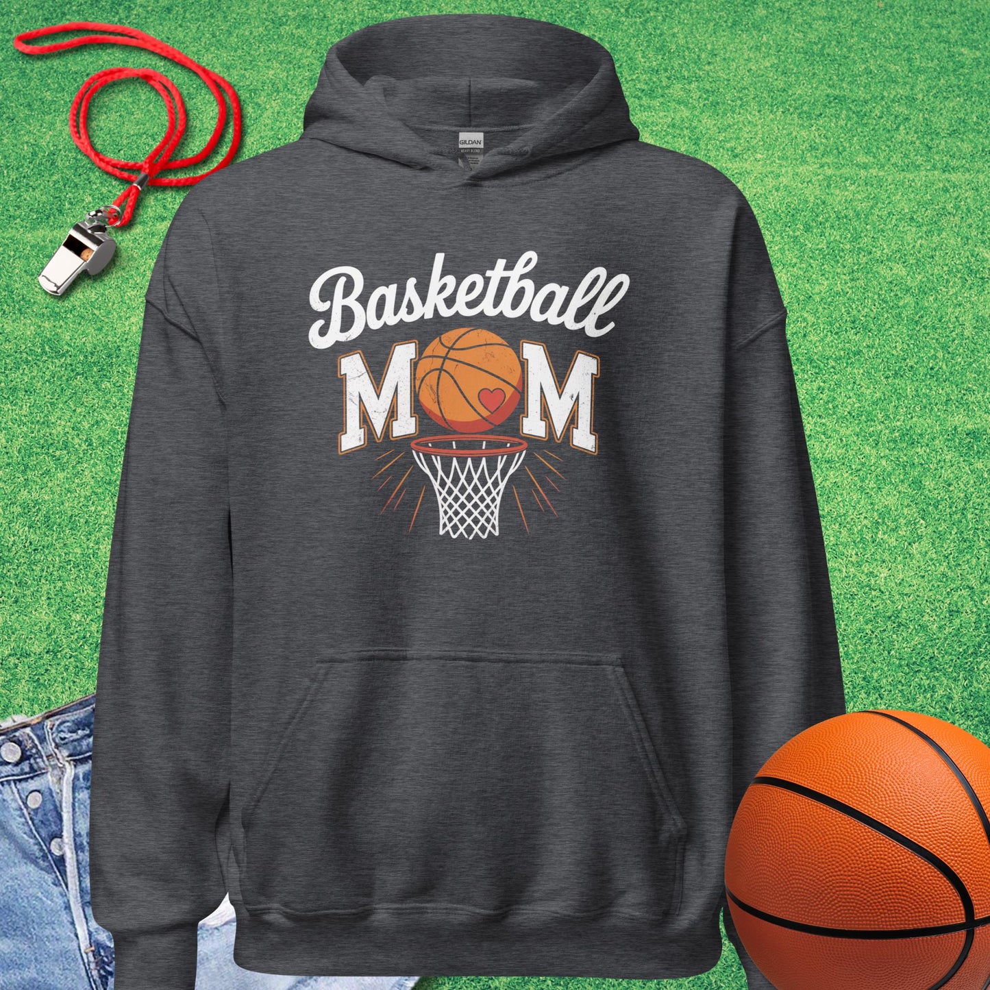 Basketball Mom Distressed Hoodie in Dark Heather - Basketball Mom Spirit | Sideline Gods