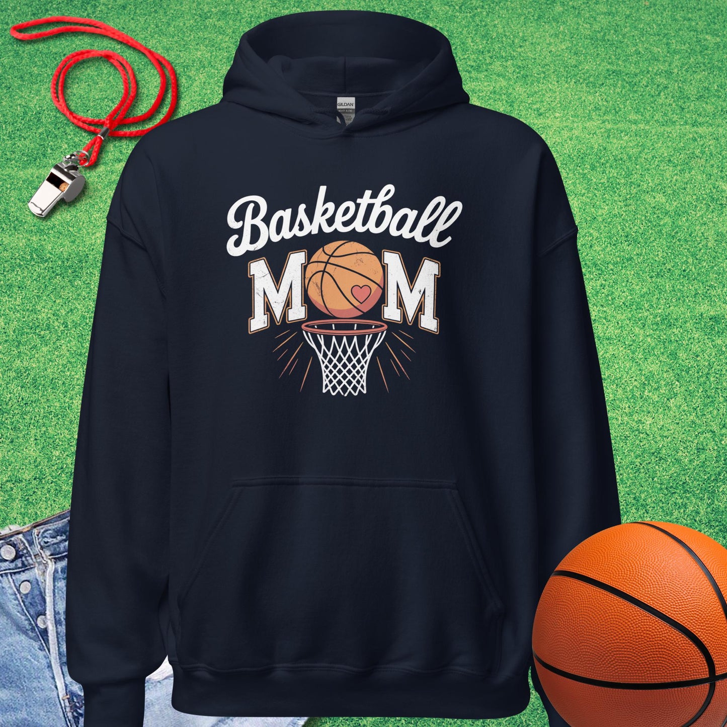 Basketball Mom Distressed Hoodie in Navy - Basketball Mom Tournament Hoodie | Sideline Gods
