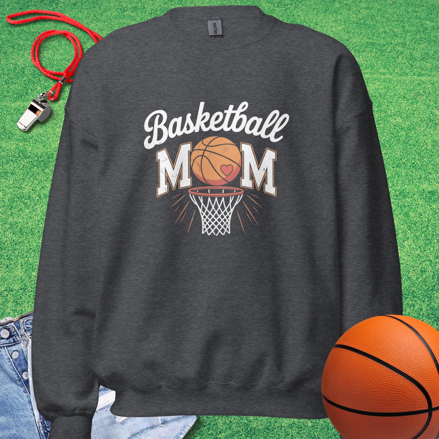 Basketball Mom Distressed Sweatshirt in Dark Heather - Basketball Mom Sweatshirt | Sideline Gods