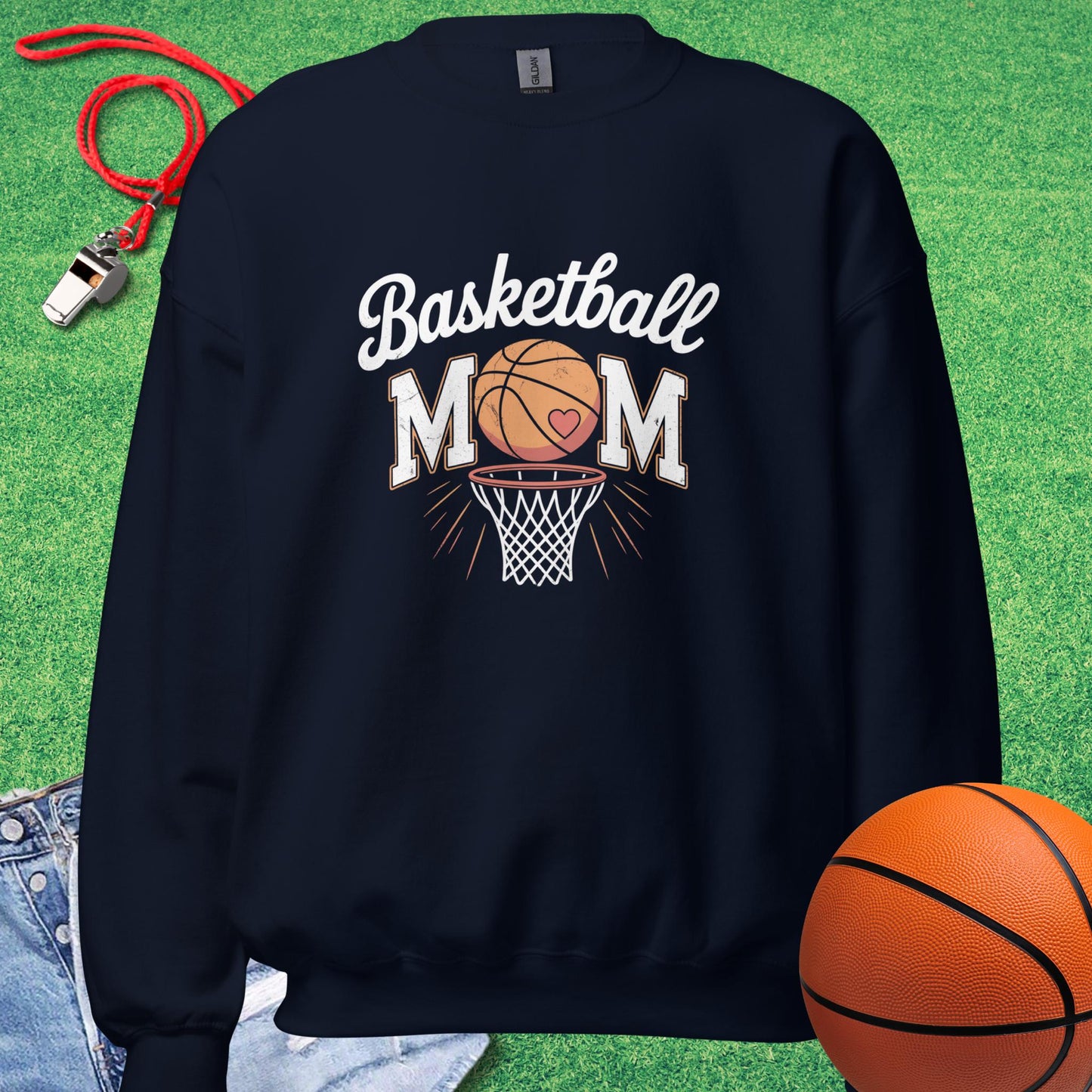Basketball Mom Distressed Sweatshirt in Navy - Basketball Mom Spirit | Sideline Gods