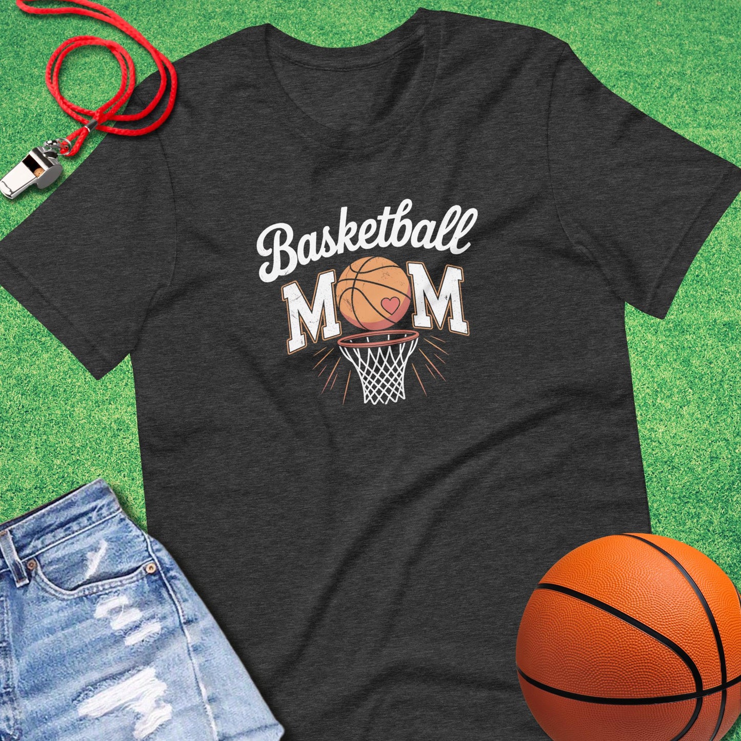 Basketball Mom Distressed T-Shirt in Dark Grey Heather - Cute Basketball Mom T-Shirt | Sideline Gods