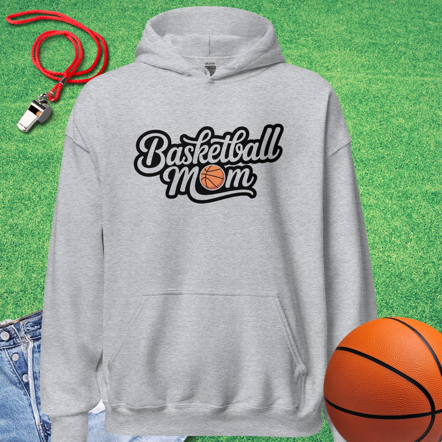 Basketball Mom Outline Hoodie in Sport Grey - Basketball Mom Tournament Hoodie | Sideline Gods