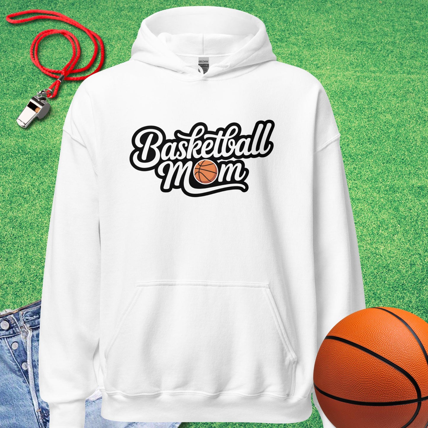 Basketball Mom Outline Hoodie in White - Basketball Mom Gift | Sideline Gods