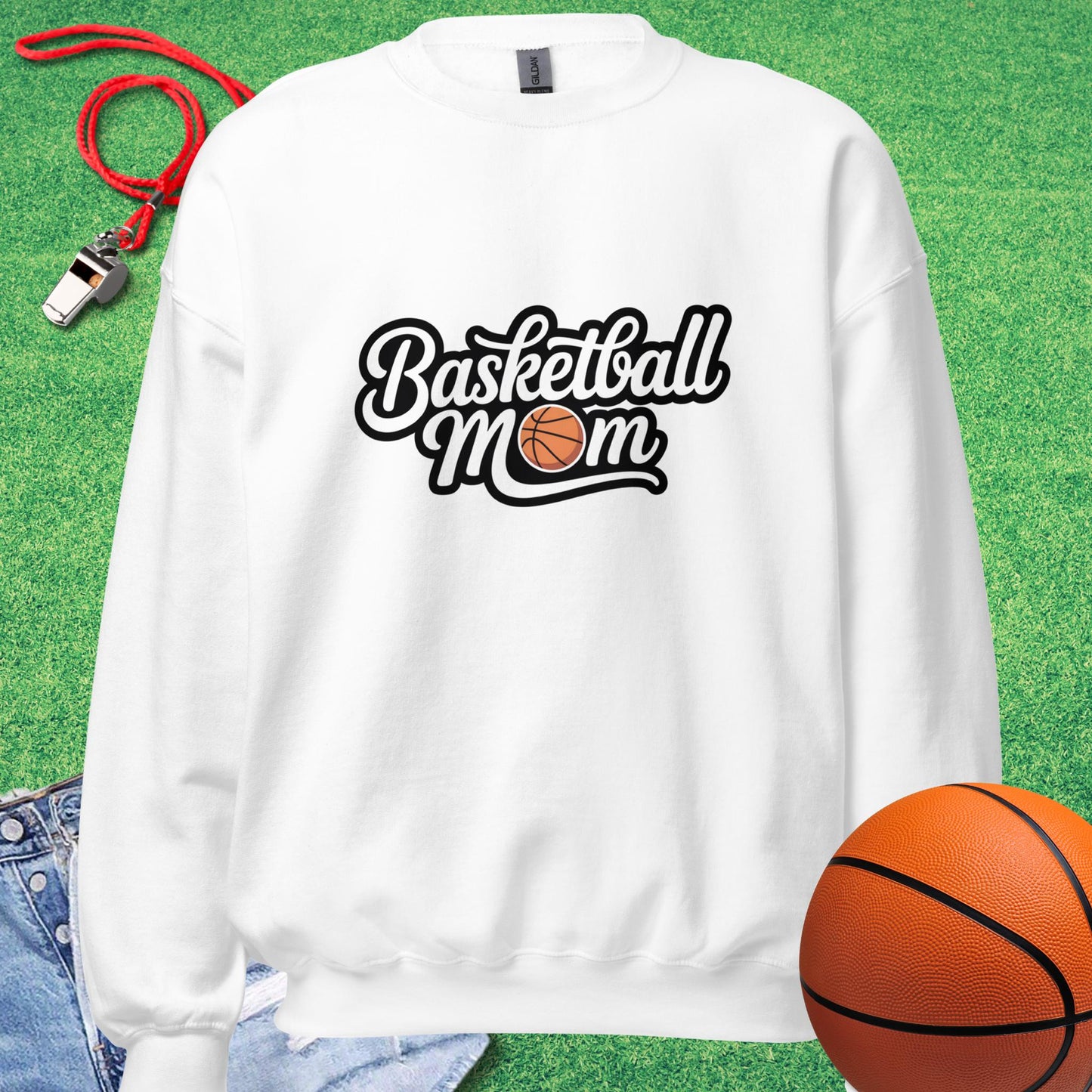 Basketball Mom Outline Sweatshirt in White - Basketball Mom Gift | Sideline Gods
