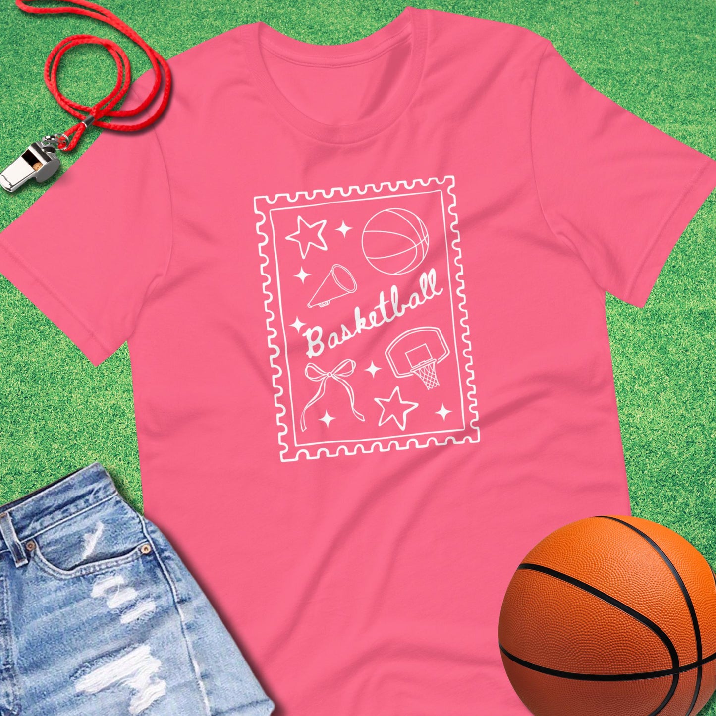 Basketball Stamp T-Shirt in Charity Pink - Cute Basketball Mom T-Shirt | Sideline Gods