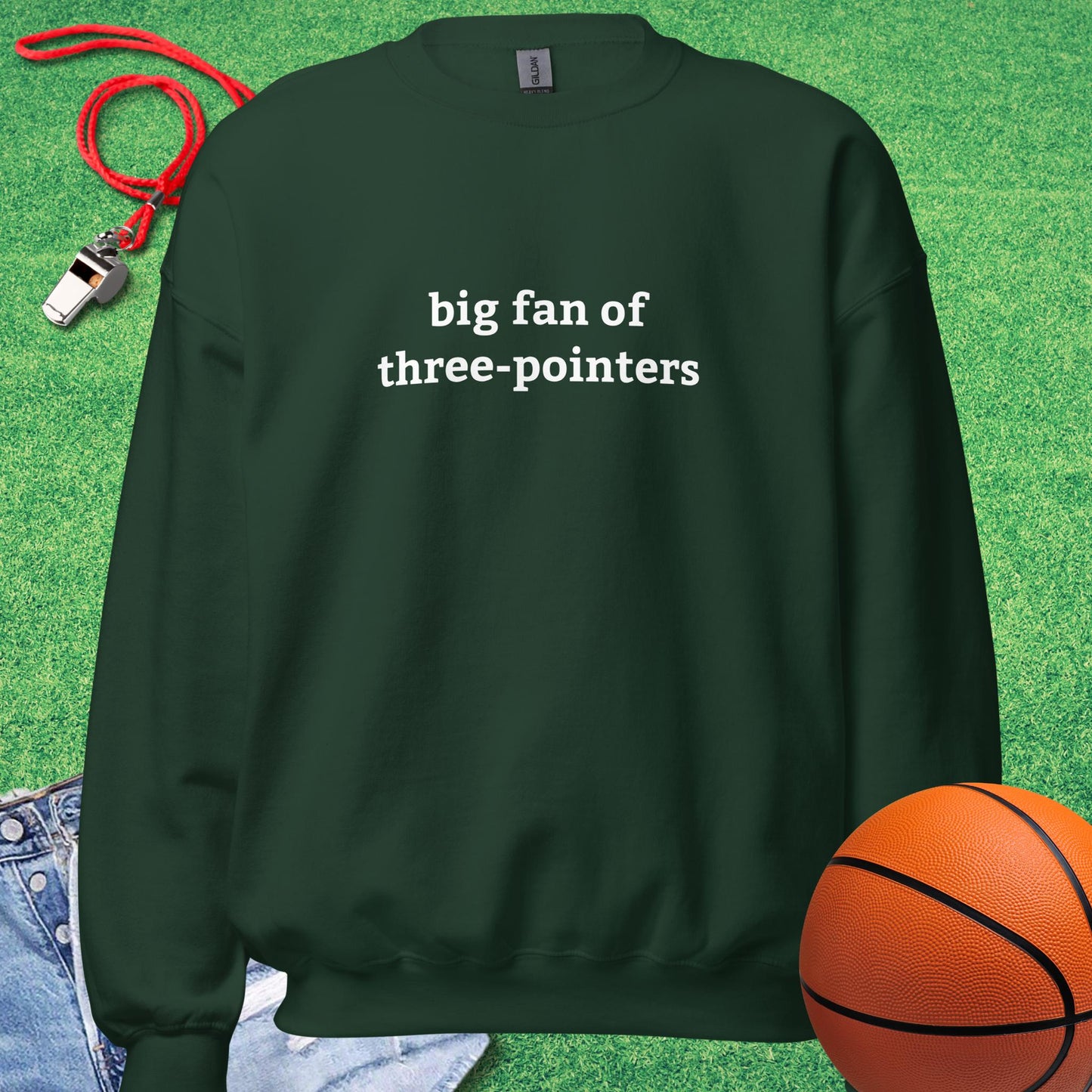 Big Fan of Three-Pointers Sweatshirt in Forest Green - Classic Bball Gear | Sideline Gods