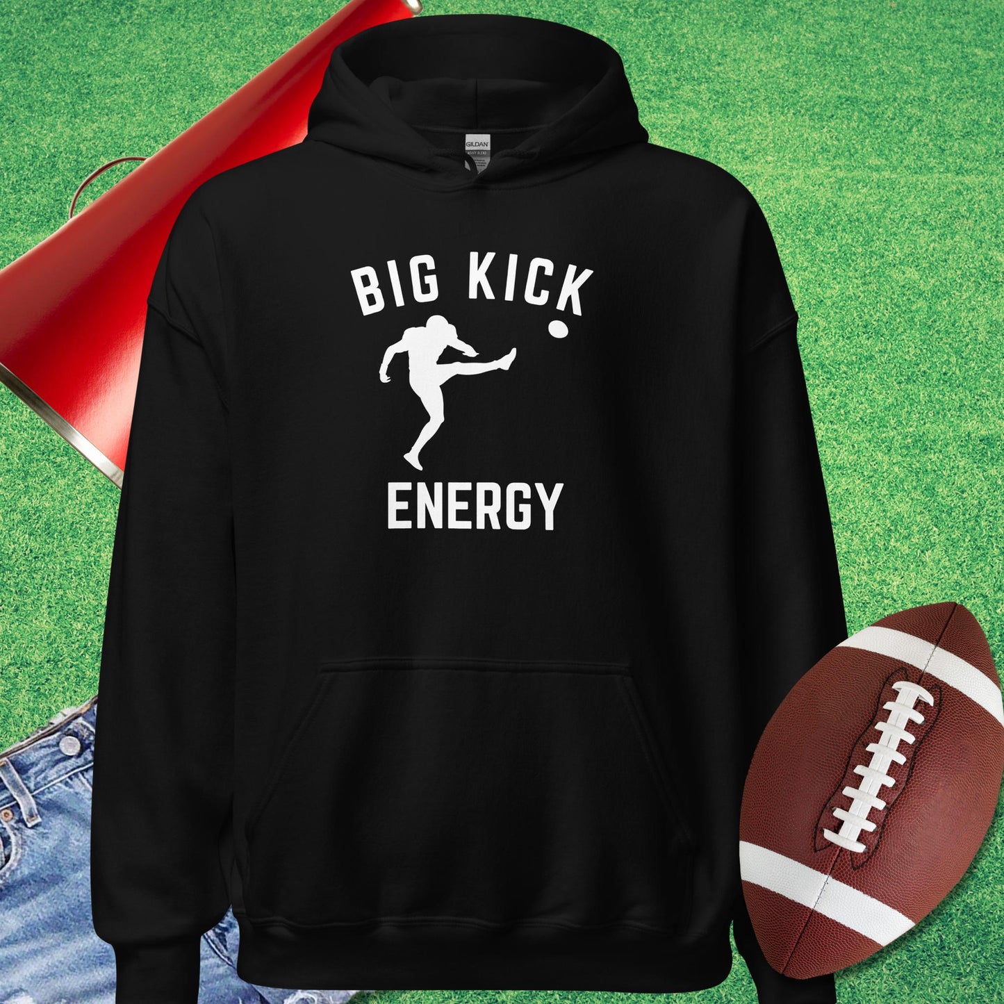 Big Kicker Energy Hoodie in Black - Football Tailgating [product_type} by Sideline Gods