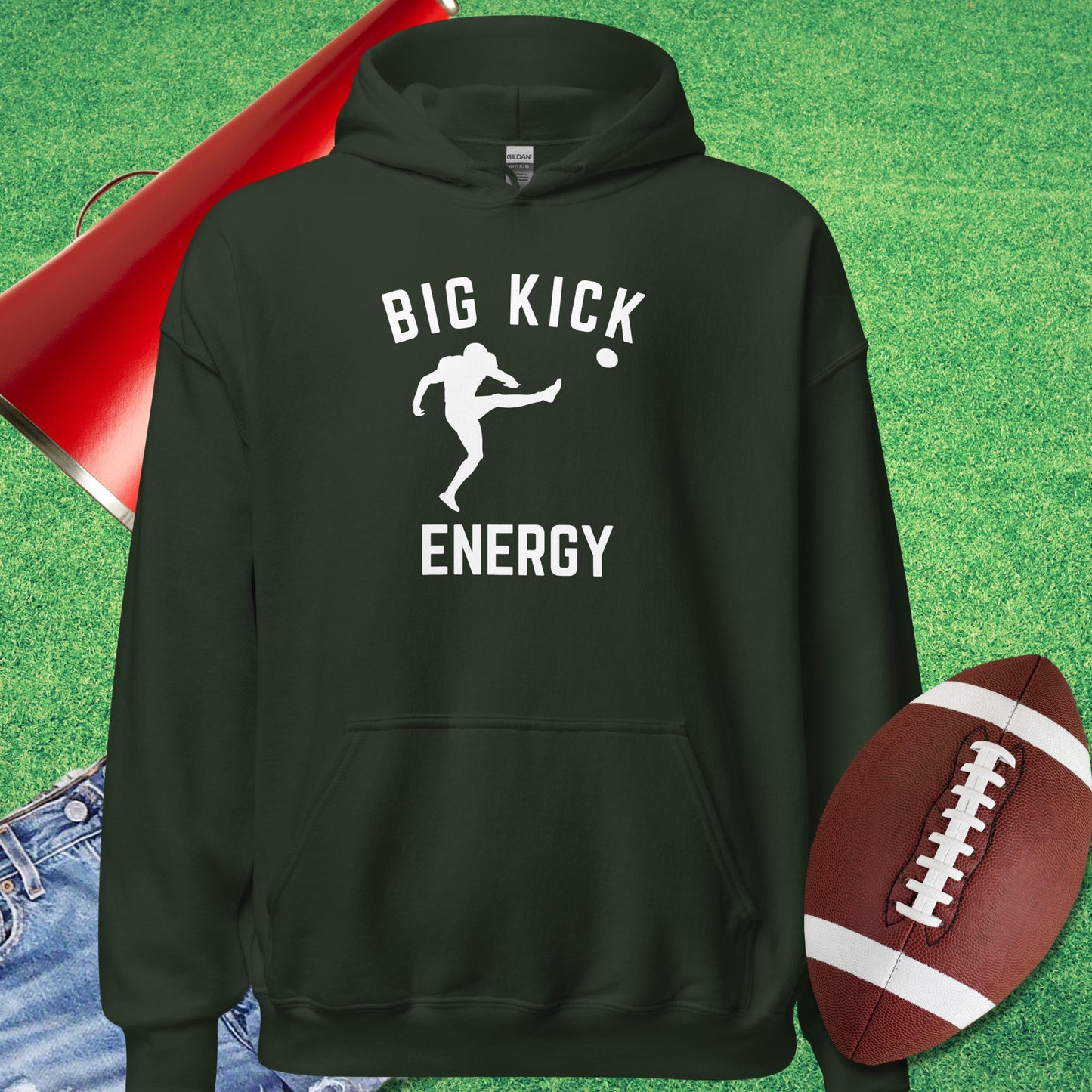 Big Kicker Energy Hoodie in Forest Green - Football Tailgating [product_type} by Sideline Gods