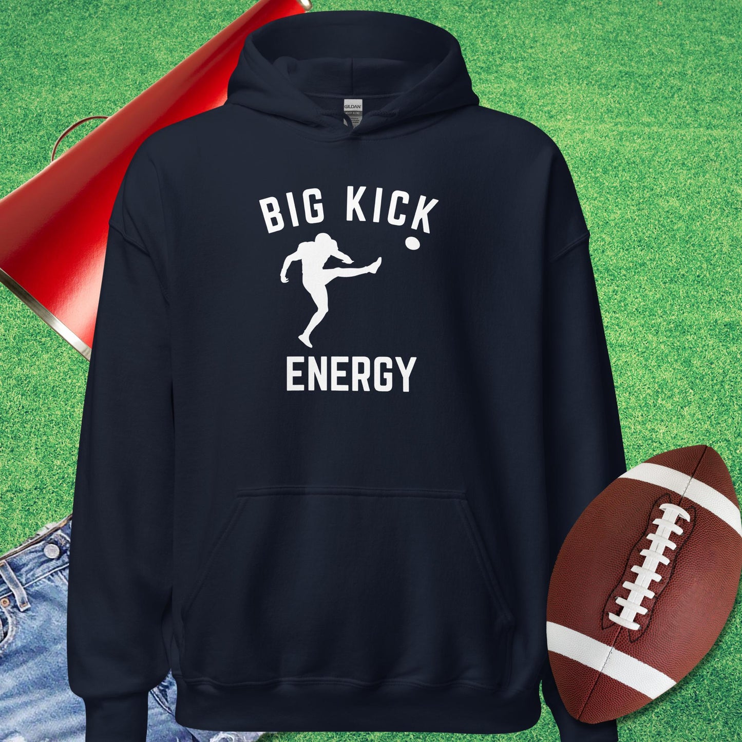 Big Kicker Energy Hoodie in Navy - Football Tailgating [product_type} by Sideline Gods