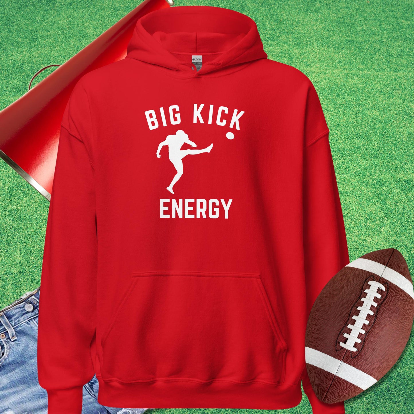 Big Kicker Energy Hoodie in Red - Football Tailgating [product_type} by Sideline Gods