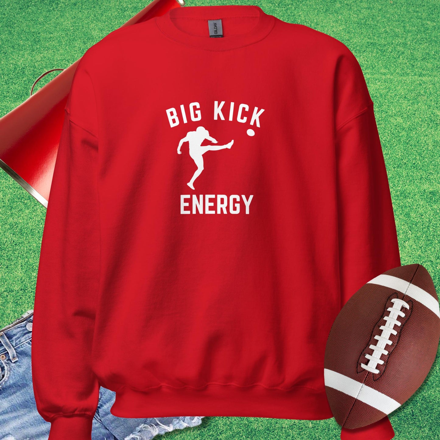Big Kicker Energy Sweatshirt in Red - Football Tailgate Sweatshirt by Sideline Gods